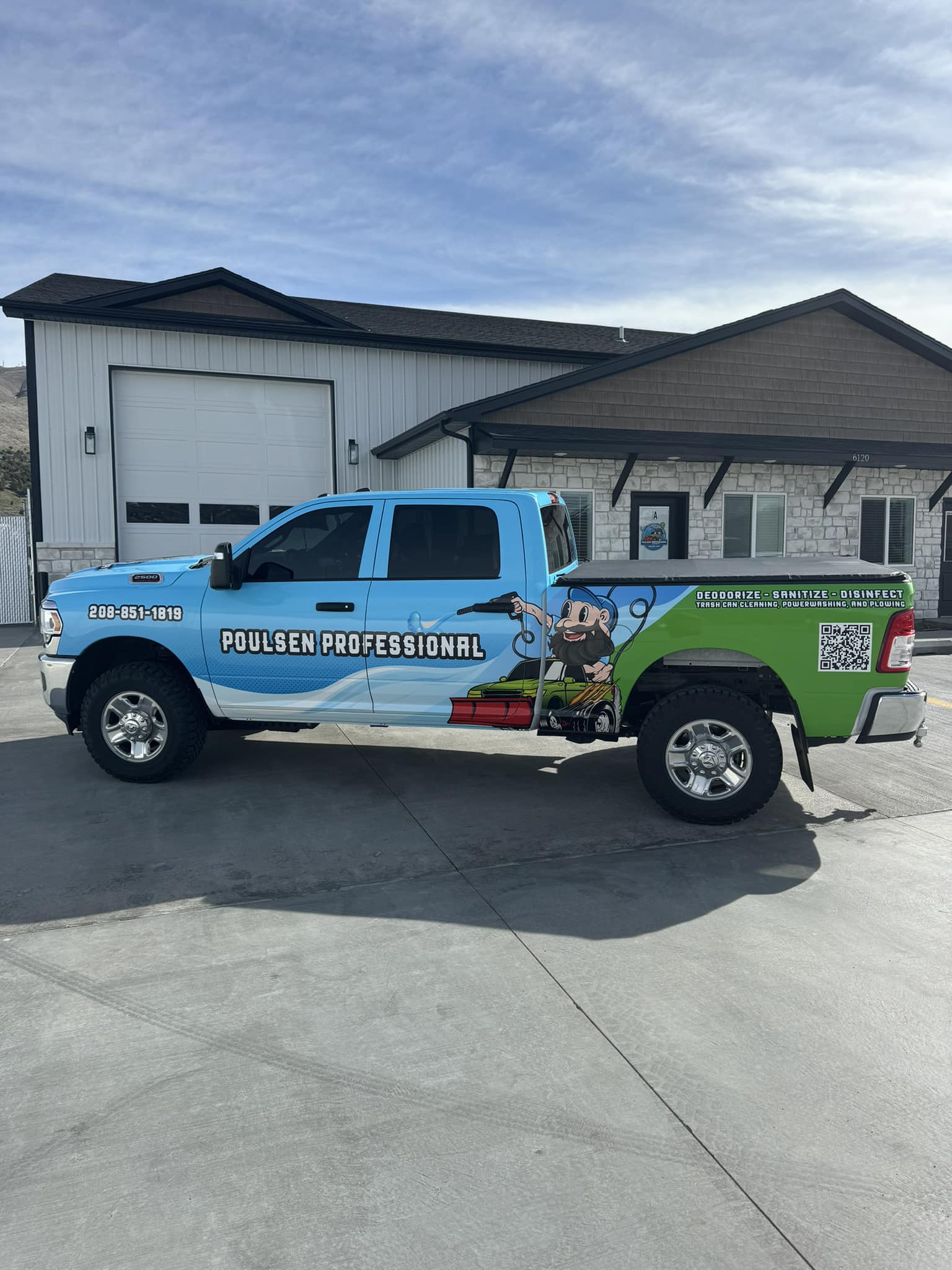 The Poulsen Professional trash can cleaning truck in Pocatello, Idaho
